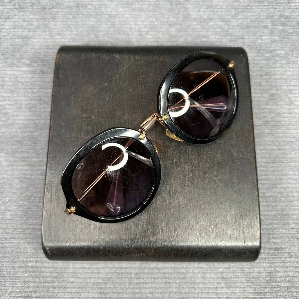 Miu Miu SMU 05Q Round Y2K Sunglasses Black Gold Metal Made in Italy 54-23-140